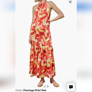 Ming Wang Red Pink and Yellow Maxi Dress Size S NWT